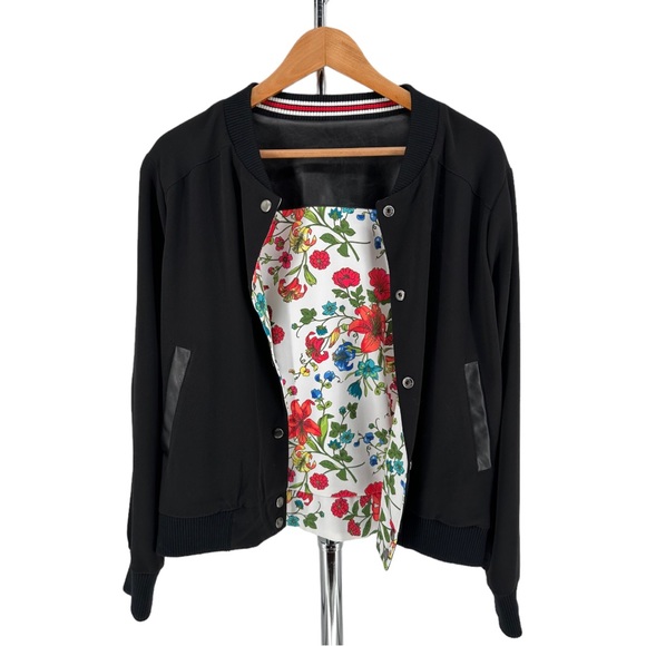 Olivia Culpo x Le Tote Reversible Bomber Jacket Floral Print Faux Leather size L - Picture 10 of 16